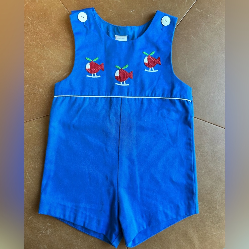 Blue Sleeveless Vintage Romper with Helicopter Design